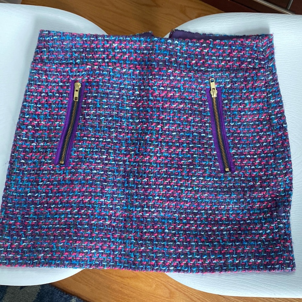 JCrew tweed skirt with gold zipper pockets